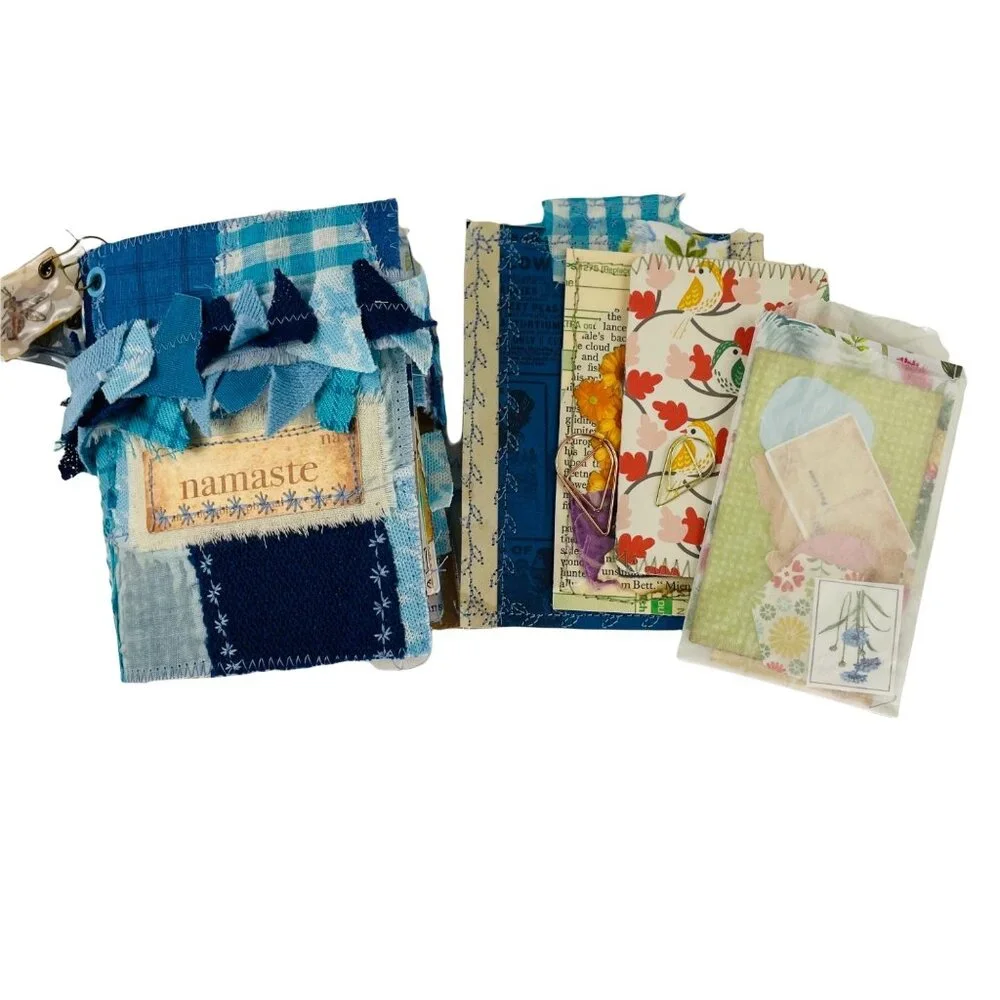 Handmade Junk Journal Mini Patchwork Fabric with Writing Board Ephemera Loaded u